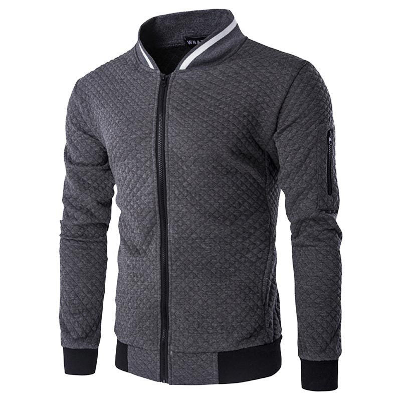 Men's diamond quilted bomber jacket with zip front and sleeve pocket