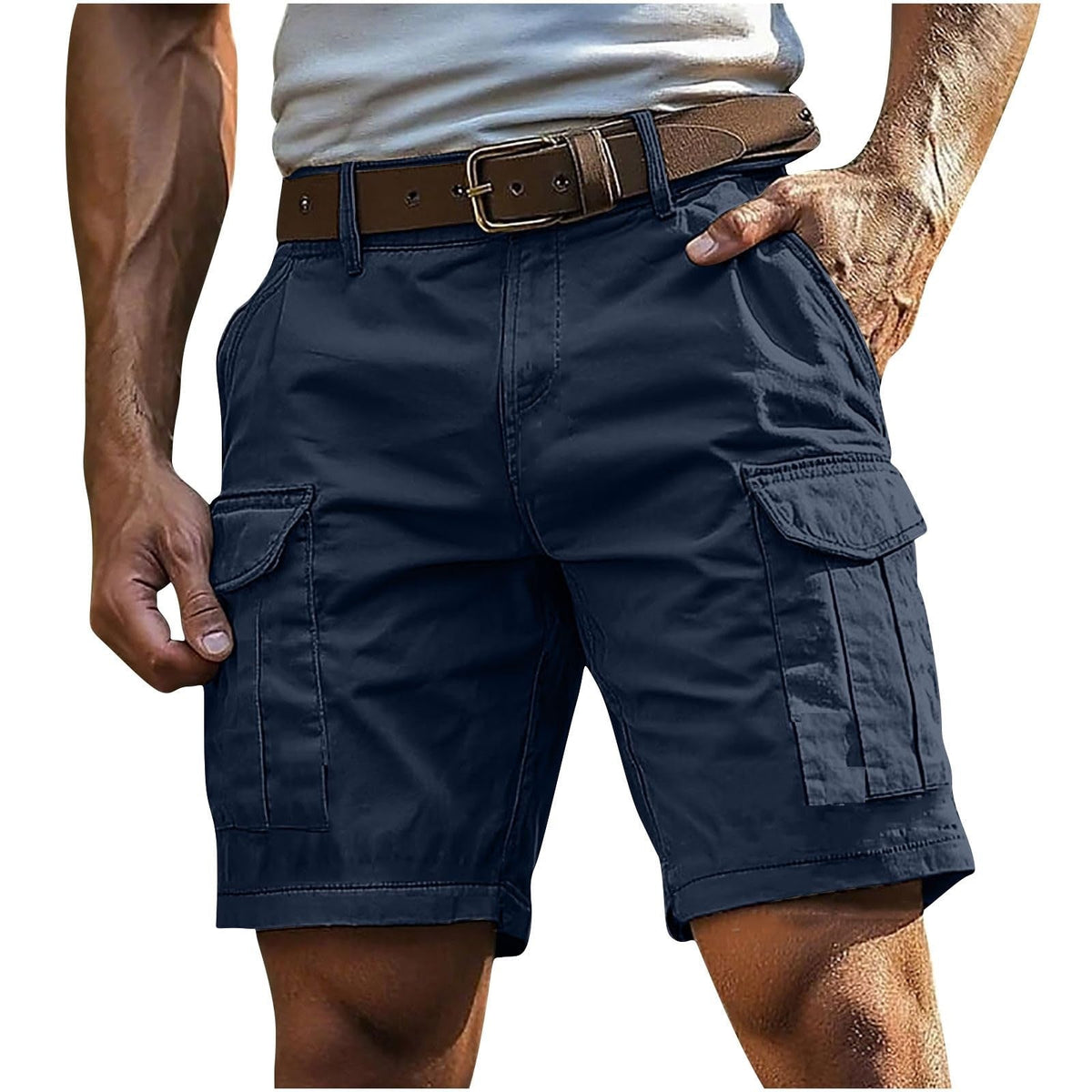 Men's knee-length cargo shorts with side utility pockets