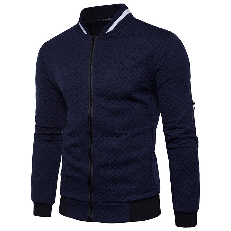 Men's diamond quilted bomber jacket with zip front and sleeve pocket