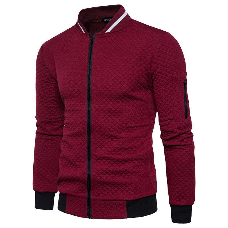 Men's diamond quilted bomber jacket with zip front and sleeve pocket
