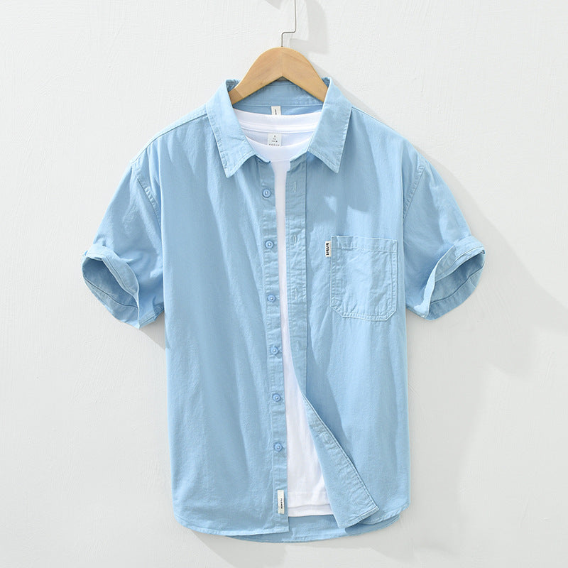 Men's short sleeve button shirt with collar and chest pocket