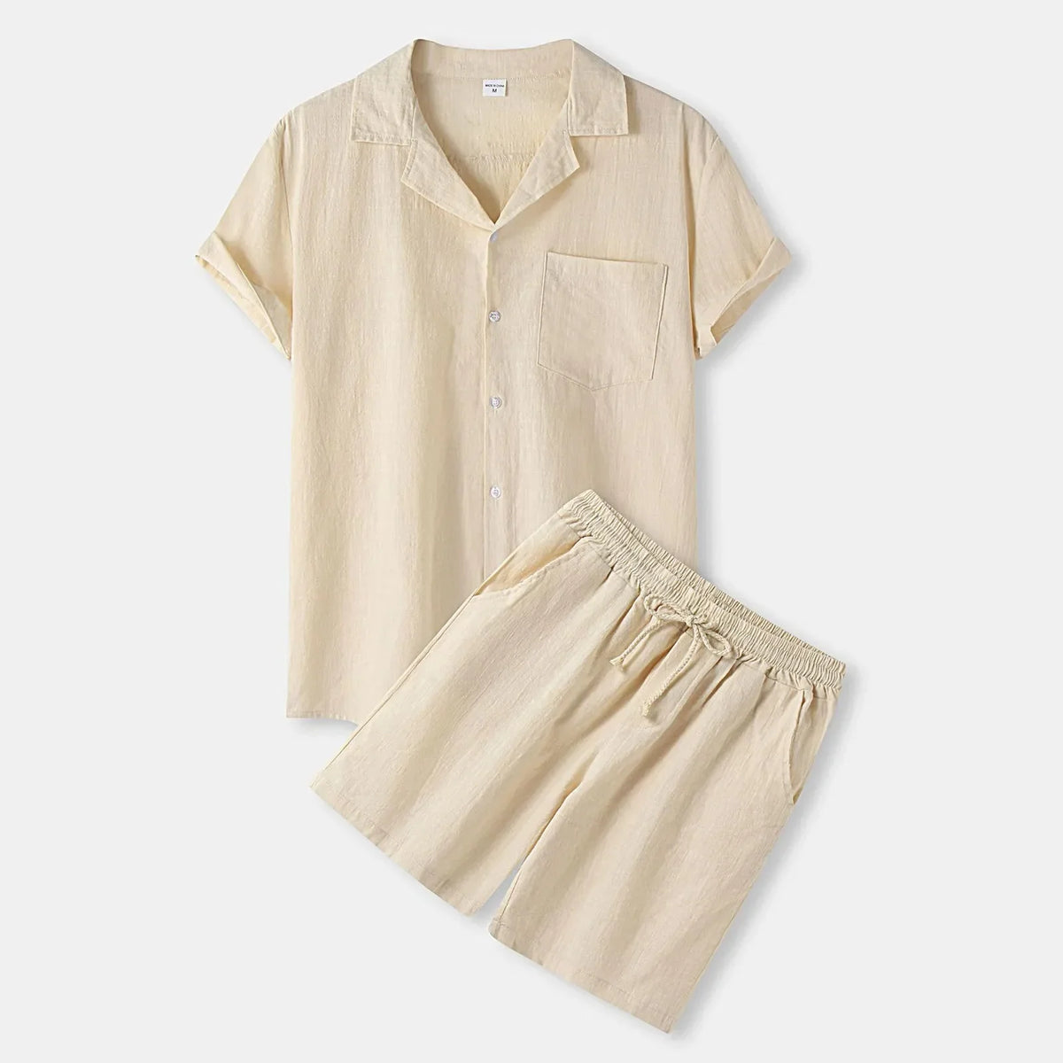 Men's short-sleeve shirt and shorts set with button front and drawstring waist