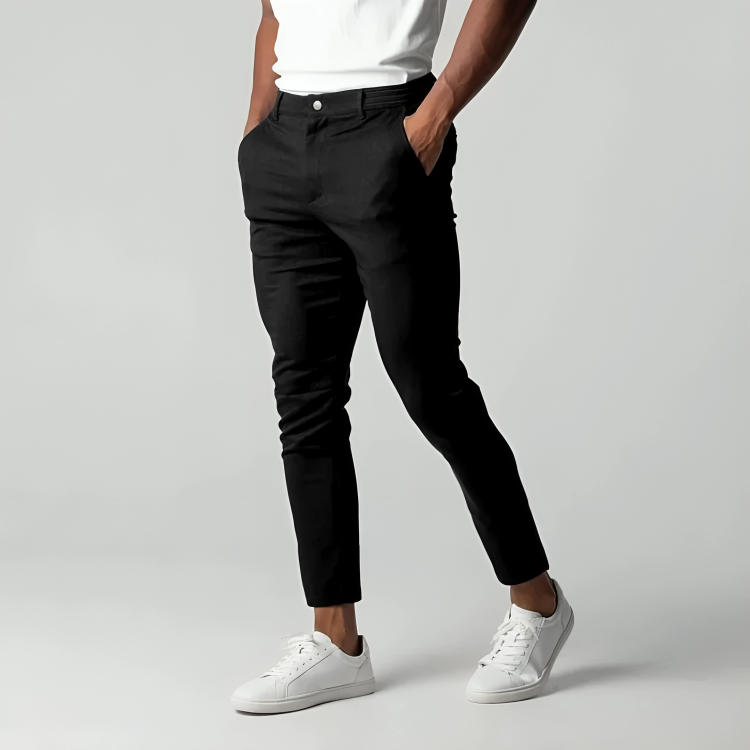 Men's slim tapered chino trousers with angled pockets
