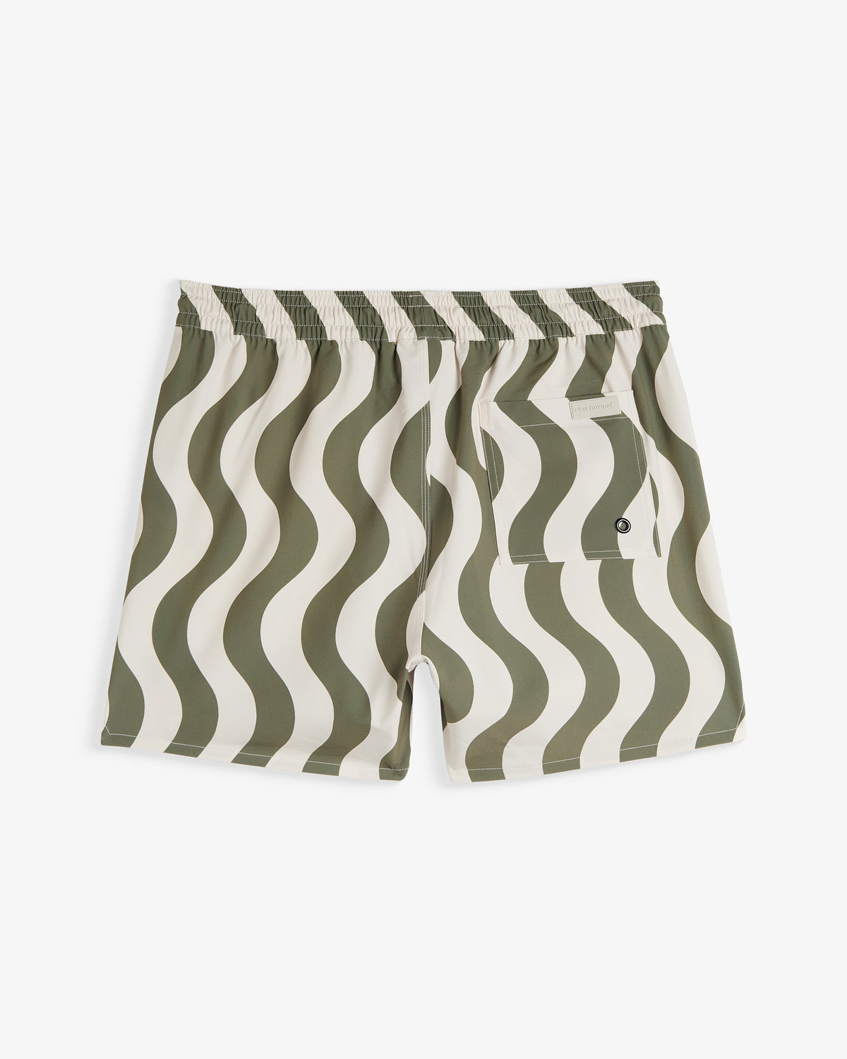 Olive and cream wavy stripe shorts with elastic drawstring waist