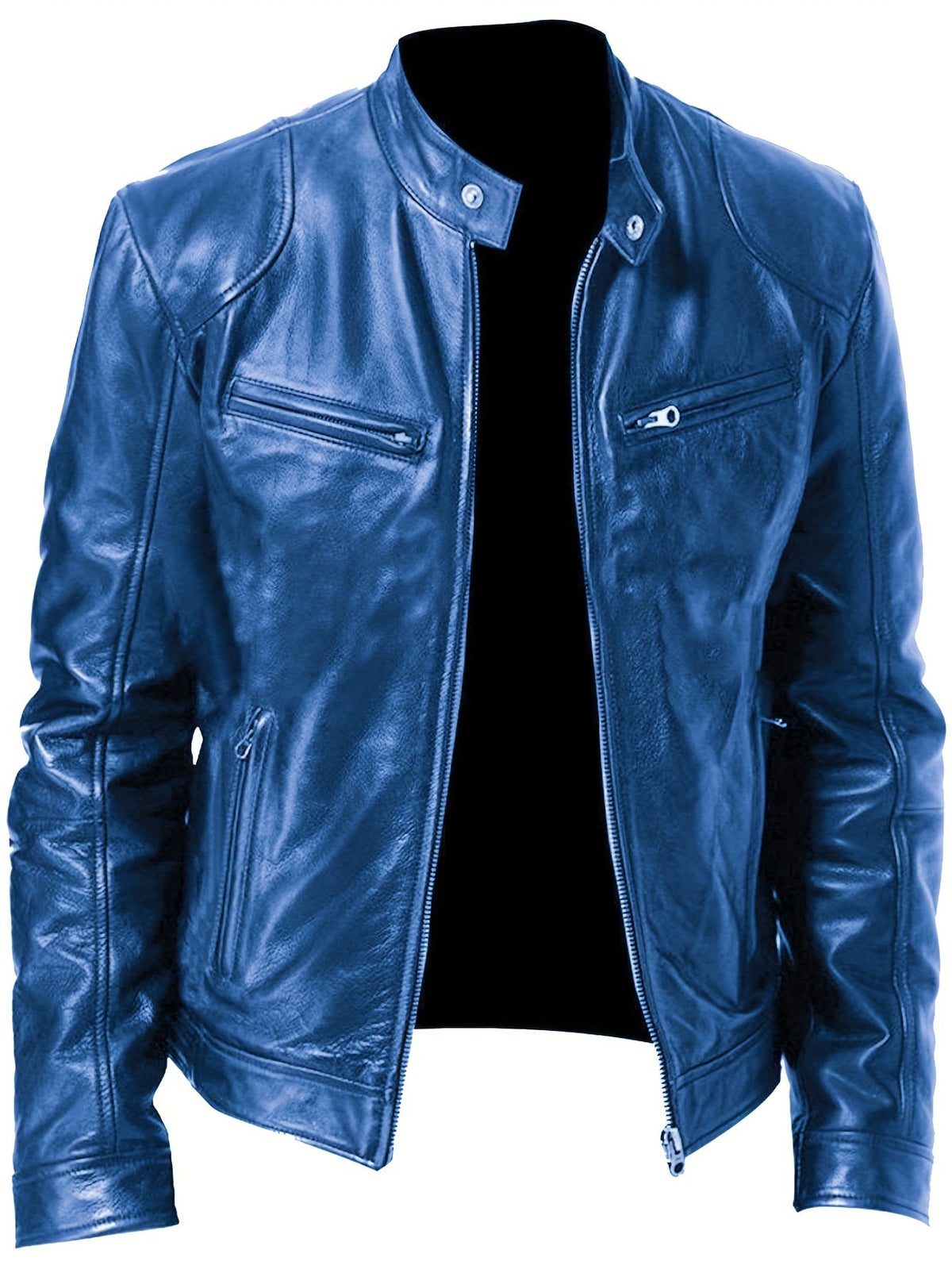 Men's motorcycle jacket with stand collar and zipped pockets