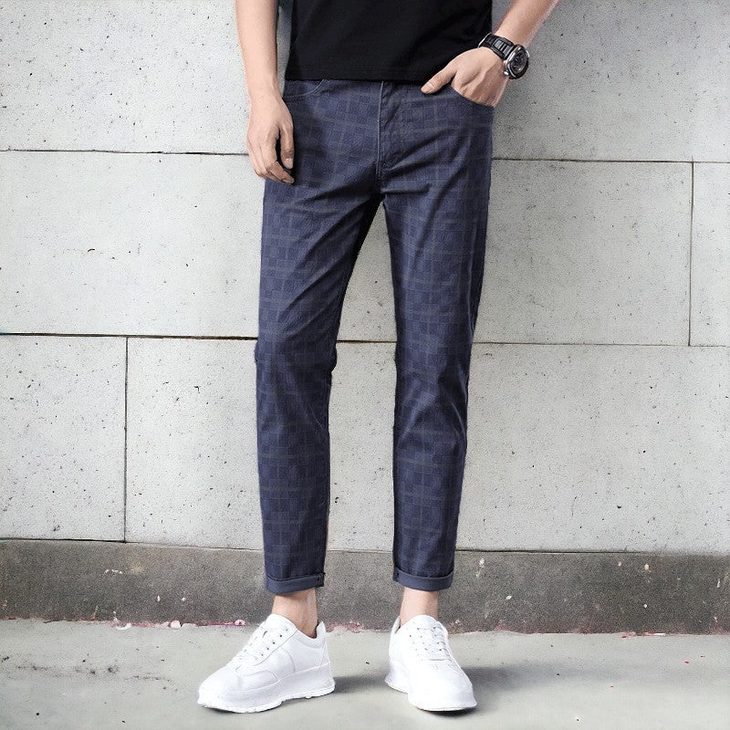 Men's checked tapered trousers with cropped hems
