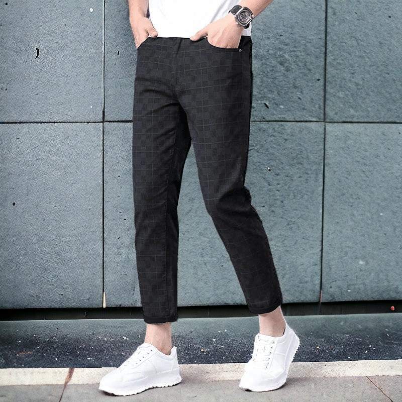 Men's checked tapered trousers with cropped hems