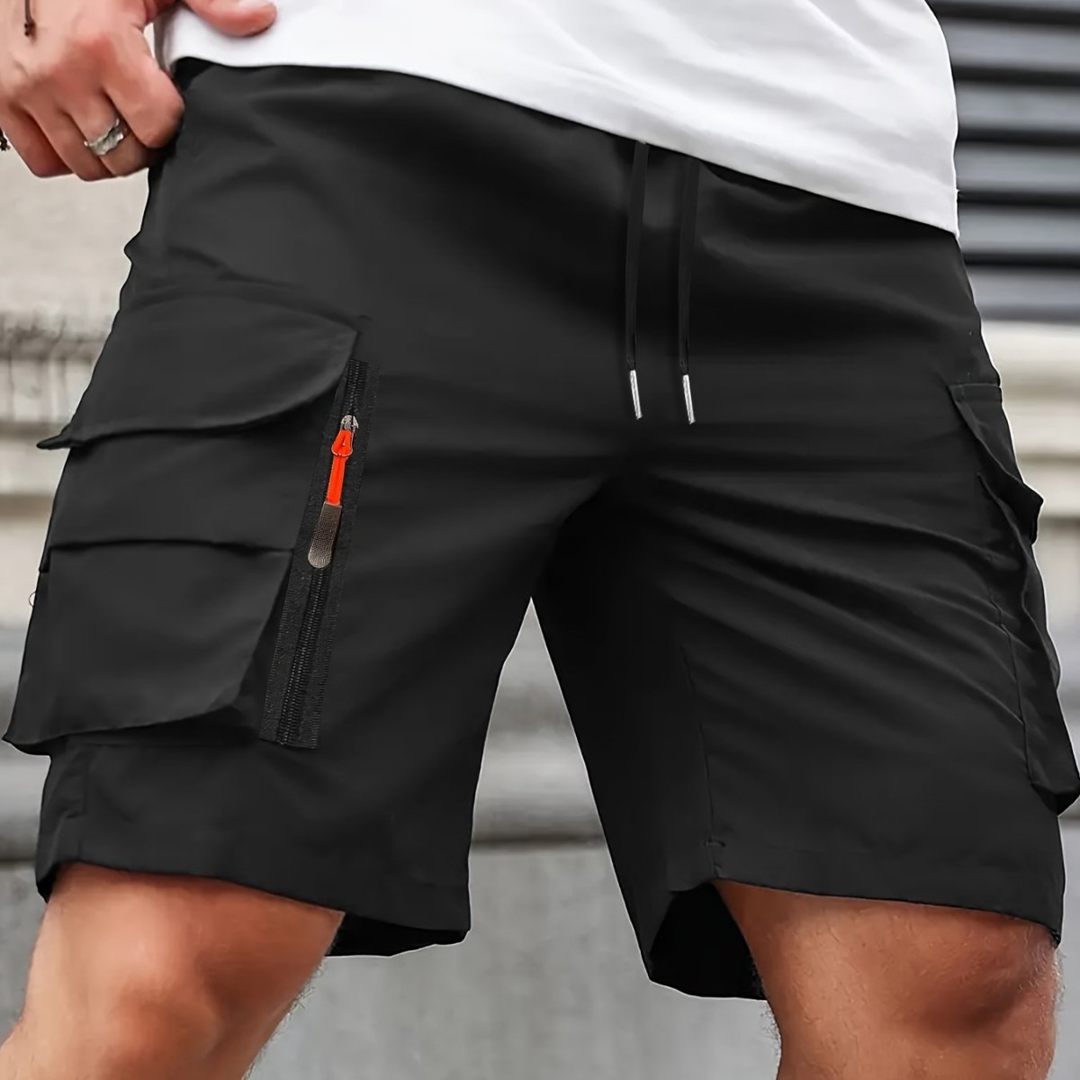 Men's cargo shorts with drawstring waist and multiple utility pockets