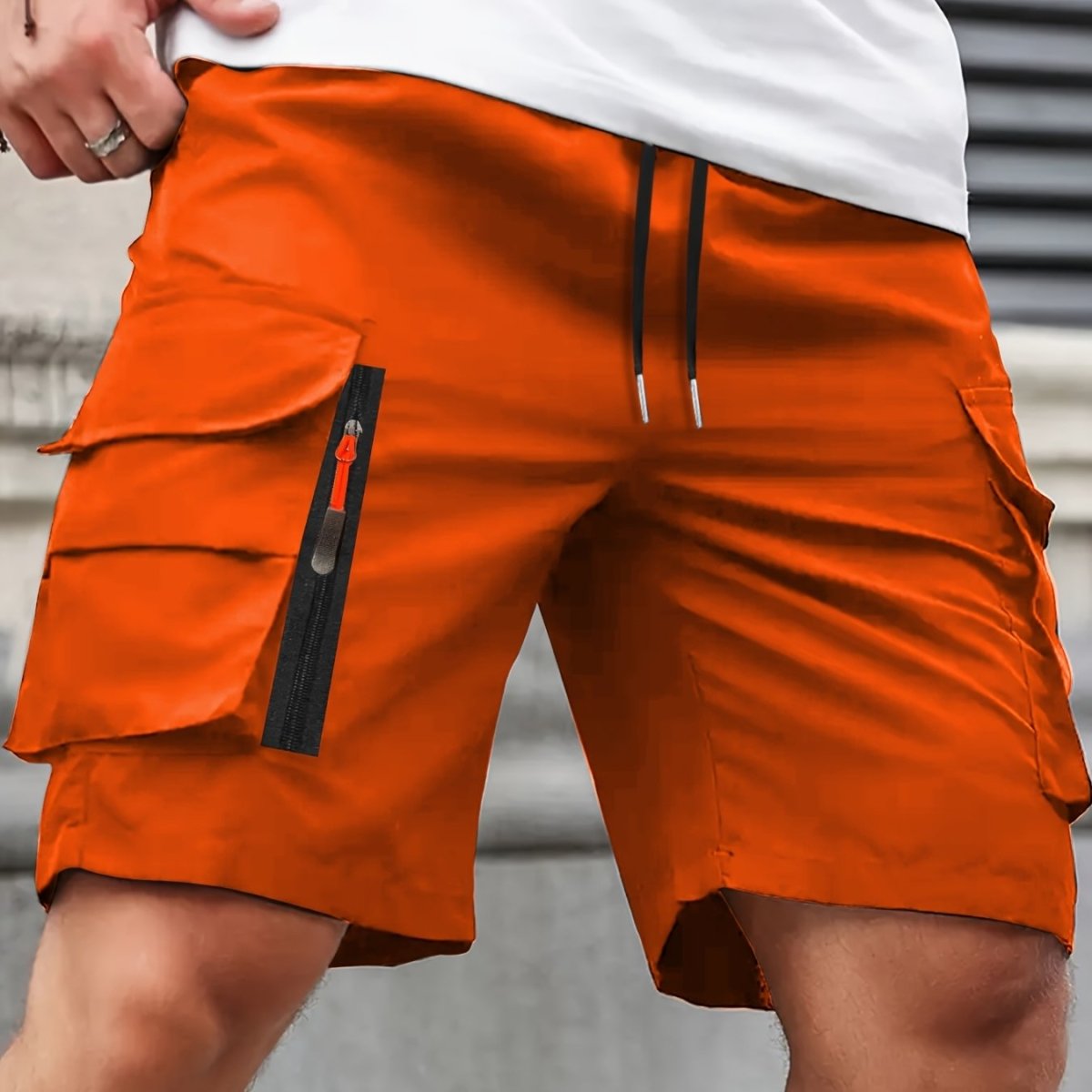 Men's cargo shorts with drawstring waist and multiple utility pockets