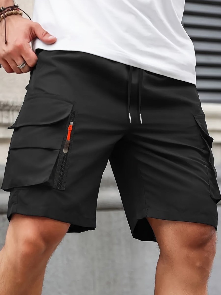 Men's cargo shorts with drawstring waist and multiple utility pockets