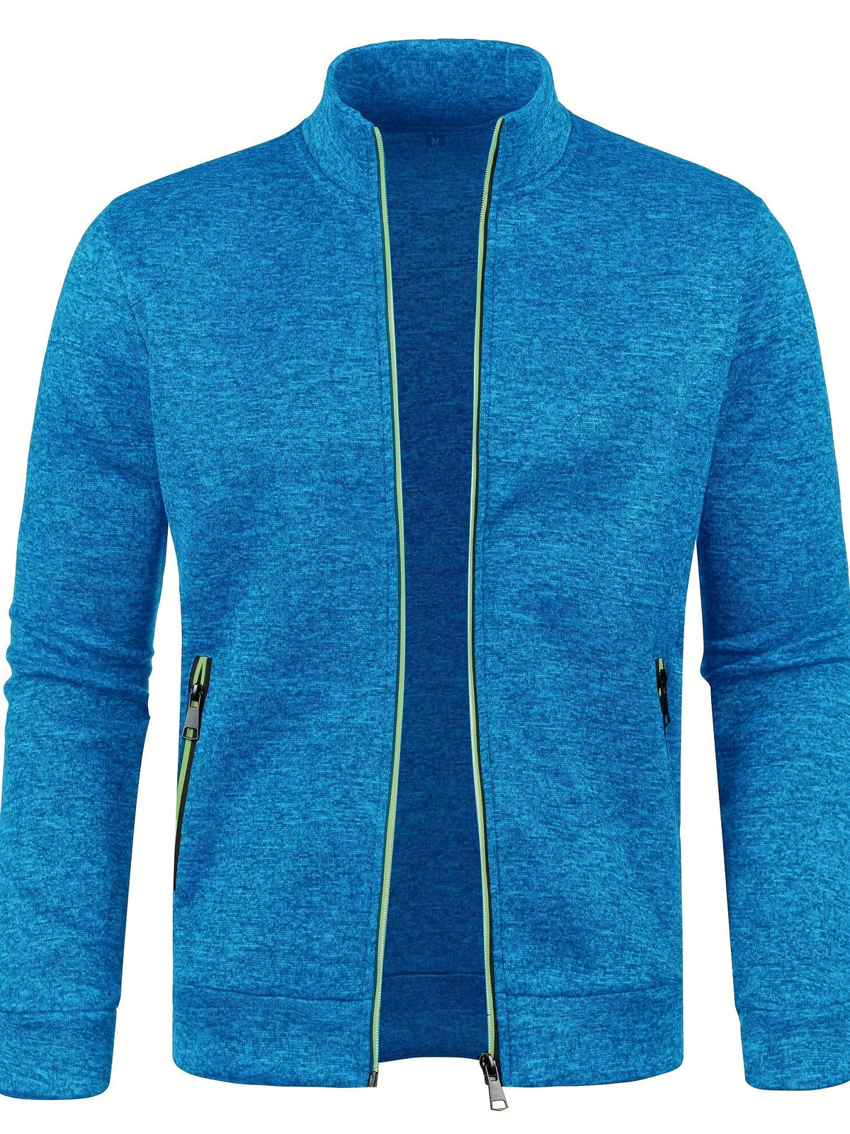 Men's high-neck textured zip jacket with long sleeves and zipped pockets