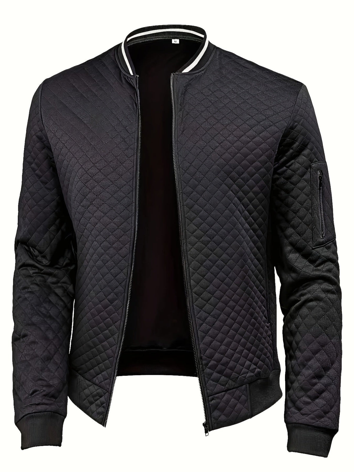 Men's diamond quilted bomber jacket with zip front and sleeve pocket