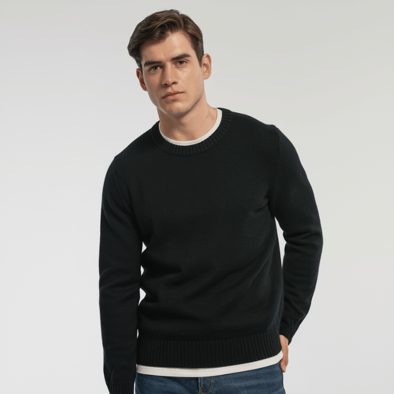 Men's long sleeve crew neck sweater with ribbed trim