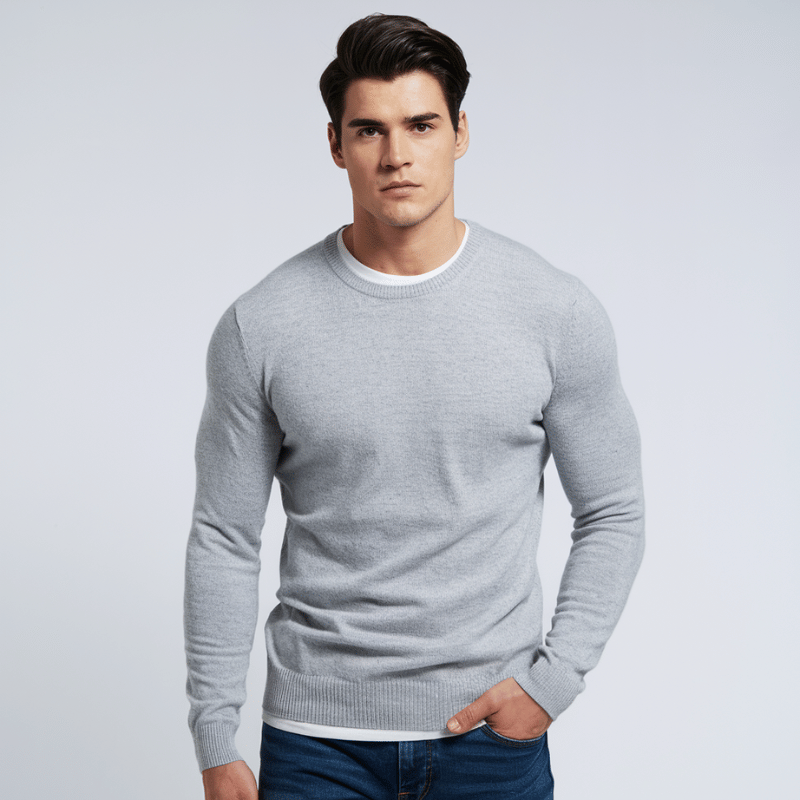 Men's long sleeve crew neck sweater with ribbed trim