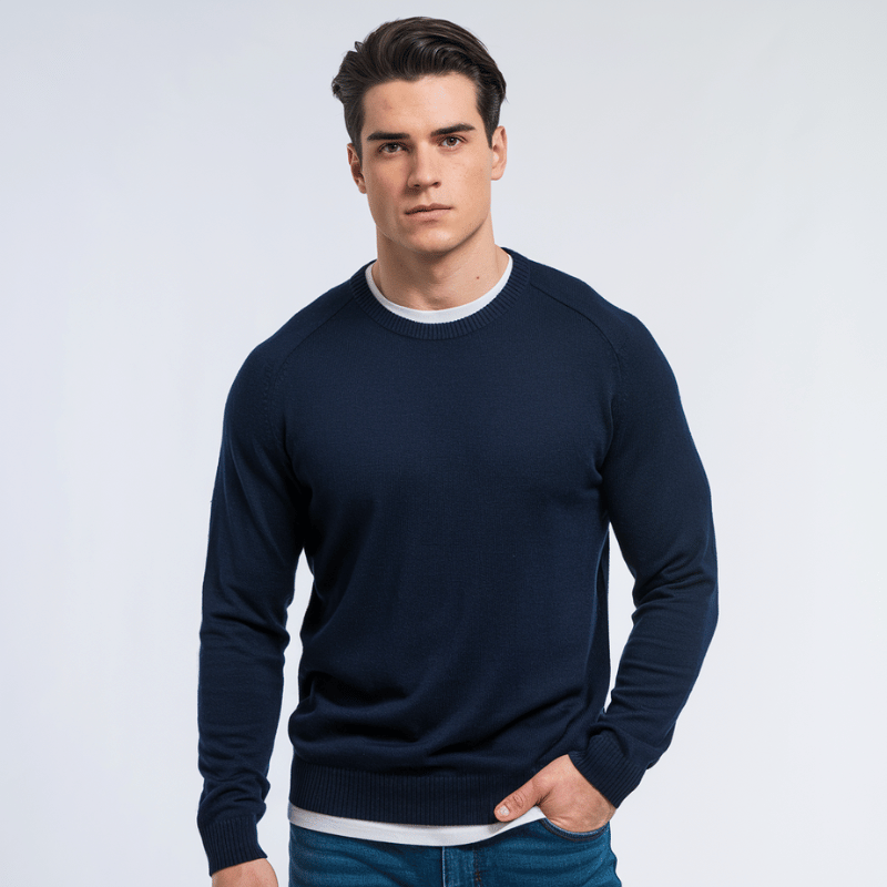 Men's long sleeve crew neck sweater with ribbed trim