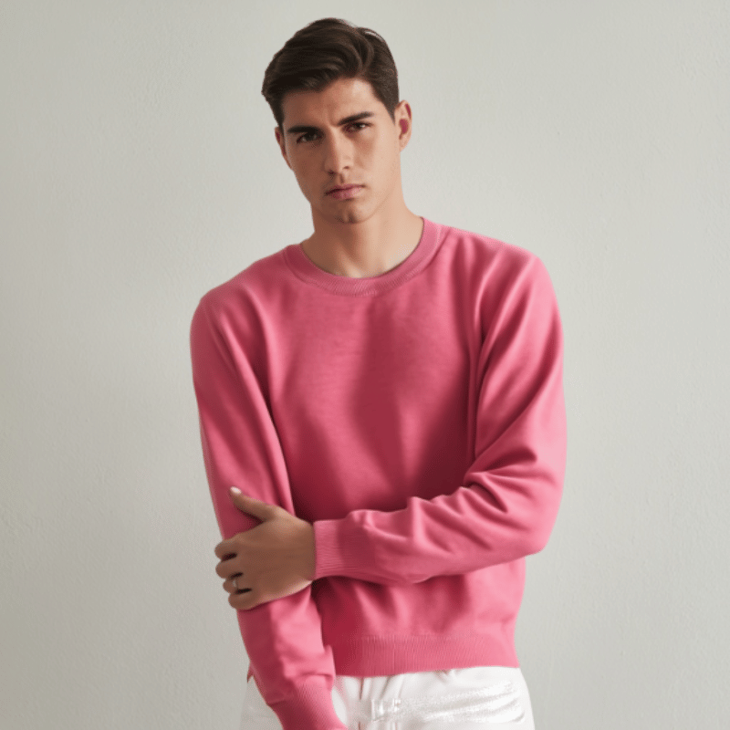 Men's long sleeve crew neck sweater with ribbed trim