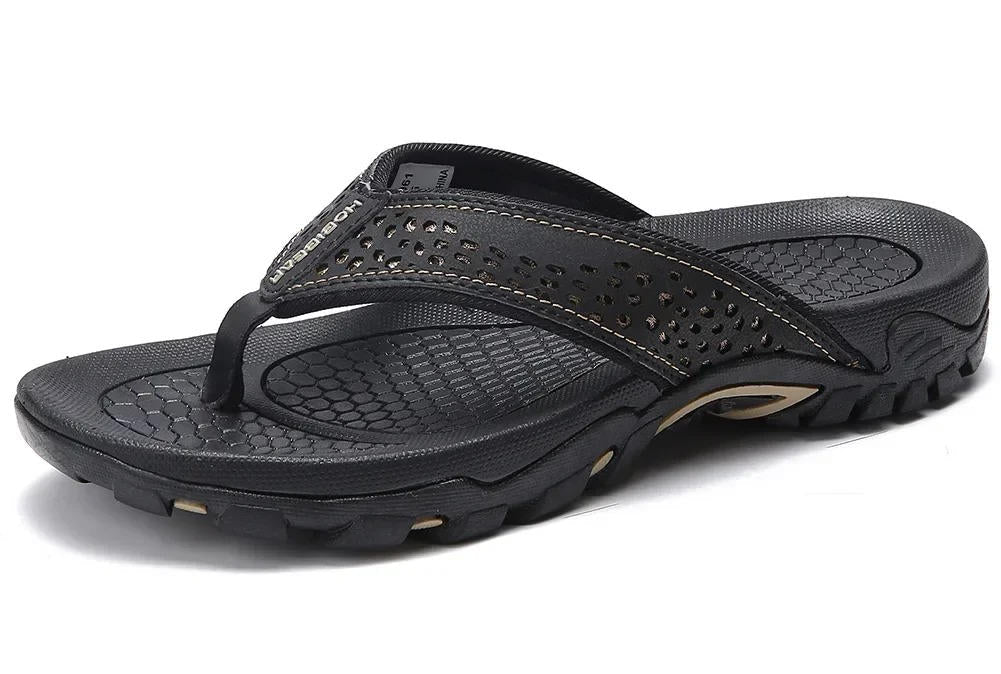 Men's athletic flip flop sandals with perforated strap and textured footbed