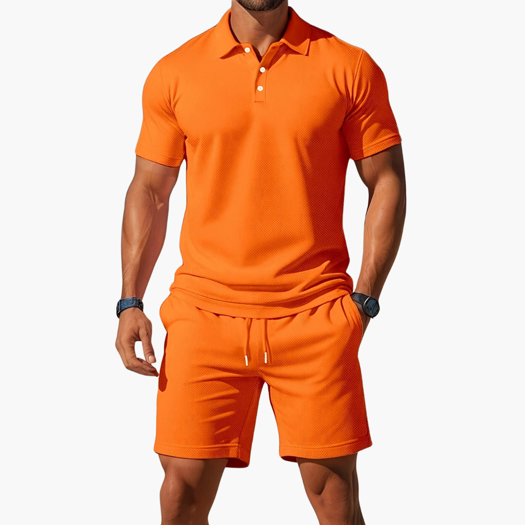 Men's short-sleeve polo and above-knee shorts set