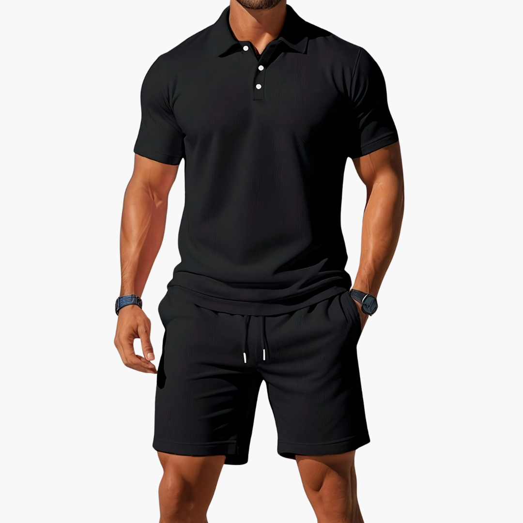 Men's short-sleeve polo and above-knee shorts set