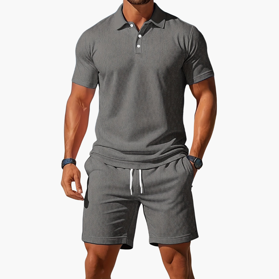 Men's short-sleeve polo and above-knee shorts set