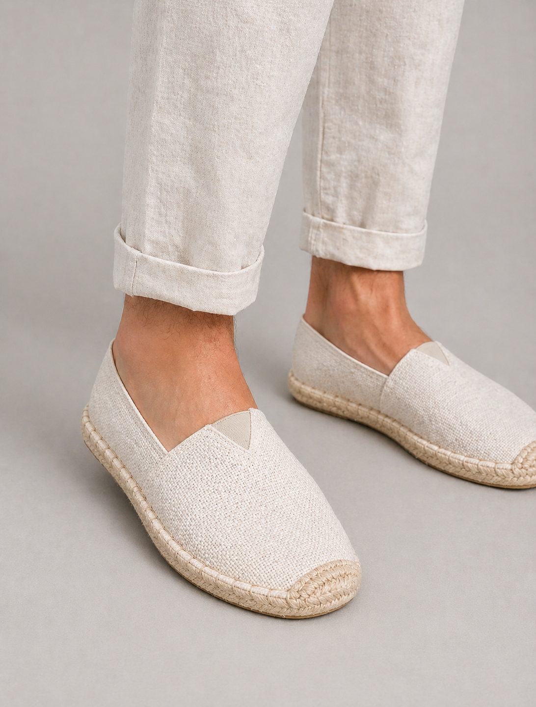 Men's woven canvas espadrille loafers with round toes