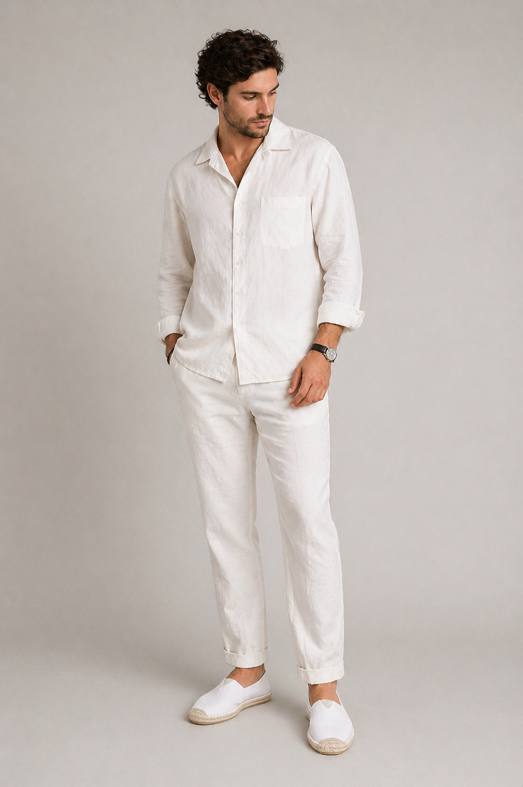 Men's woven canvas espadrille loafers with round toes