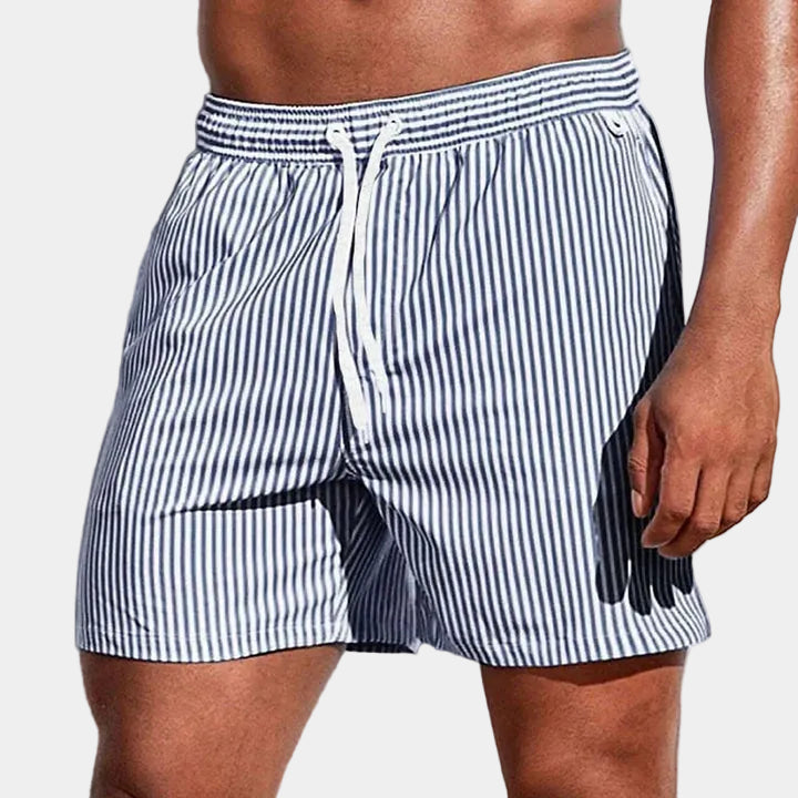 Men's striped drawstring shorts with elastic waist and side pockets