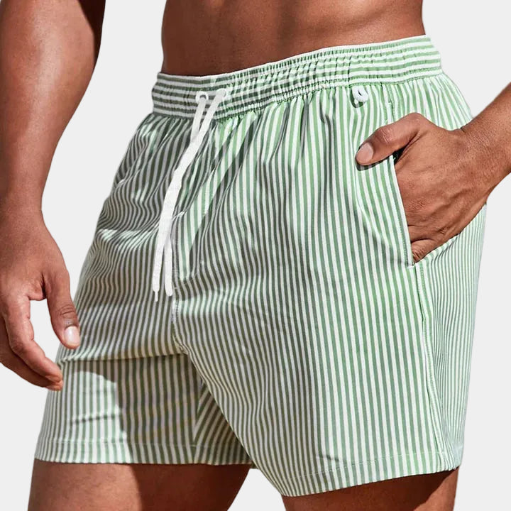 Men's striped drawstring shorts with elastic waist and side pockets