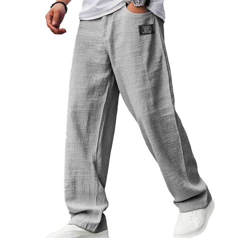 Men's straight-leg trousers with elastic waist and side pockets