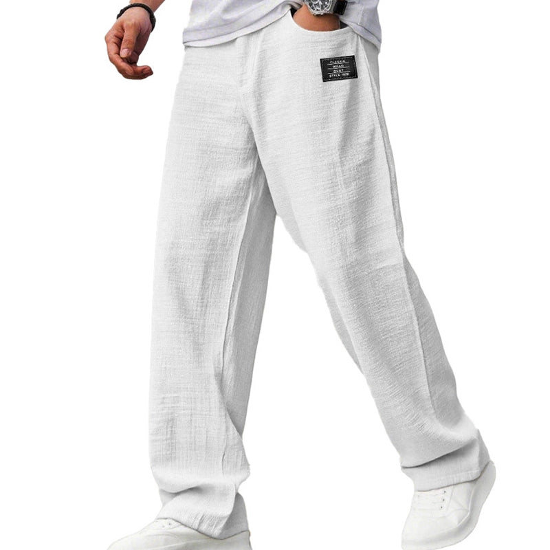 Men's straight-leg trousers with elastic waist and side pockets