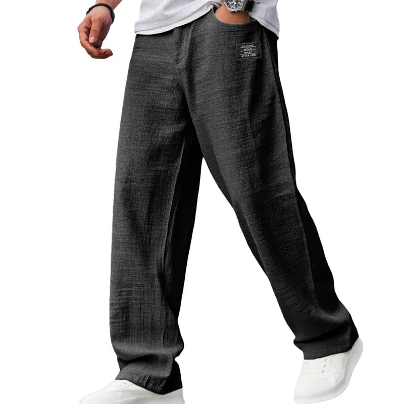 Men's straight-leg trousers with elastic waist and side pockets