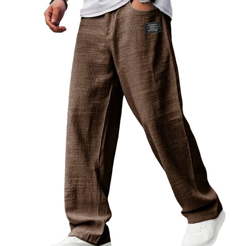 Men's straight-leg trousers with elastic waist and side pockets
