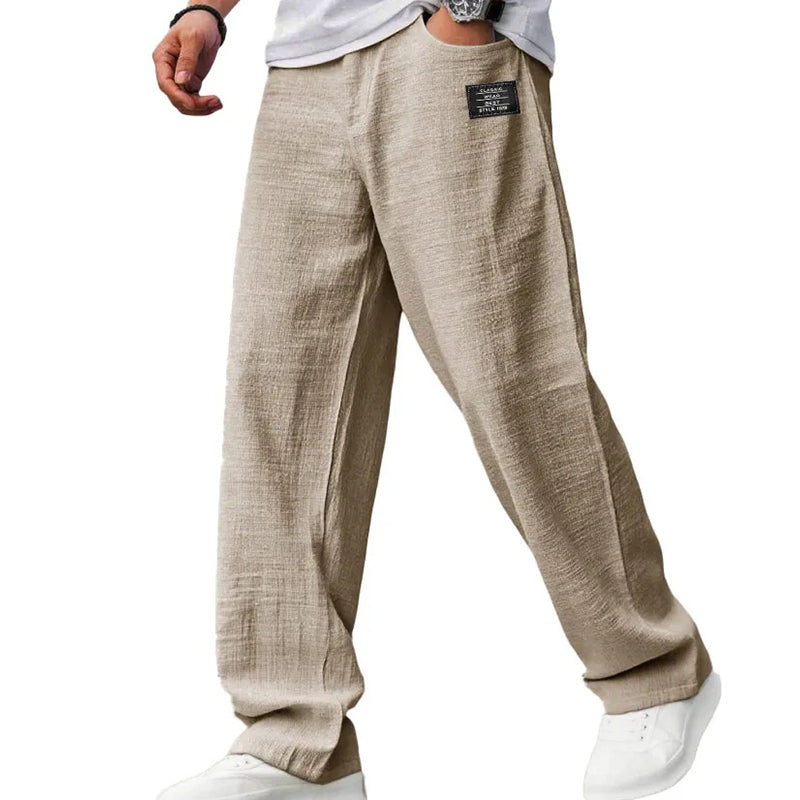Men's straight-leg trousers with elastic waist and side pockets